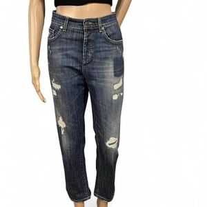 SEDNA Italia Jeans Beaded Blowout Repair Distressed Denim Size 6 Boyfriend Crop